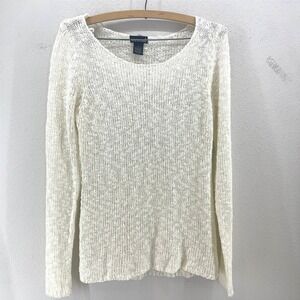 Y2K Wet Seal Open Knit Sweater Womens L Cream White Long Sleeve Scoop Coastal
